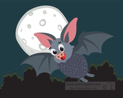 Bat Clipart Cute Cartoon Style Bat Flying In The Air With Full Moon