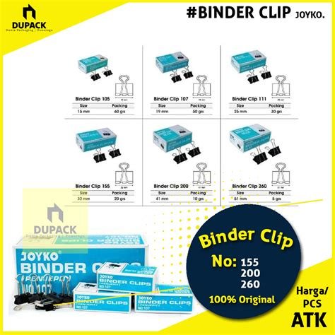 Jual Binder Clip Penjepit Kertas Joyko 155 200 260 Hitam Original