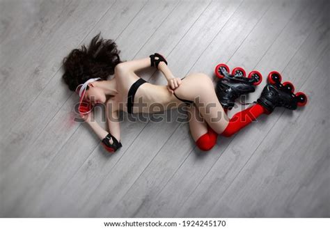 Naked Slender Woman Roller Skates Red Stock Photo Shutterstock