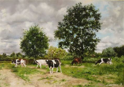 Cows grazing, ORIGINAL OIL PAINTING on canvas, Country Landscape, Farm ...