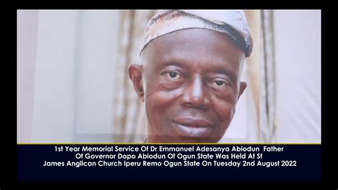 1st Year Memorial Service Of Dr Emmanuel Adesanya Abiodun Father Of Gov