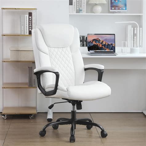 Dyhome White Office Chair Ergonomic Leather High Back Executive Home