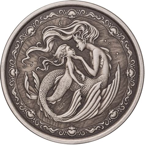 Samoa Mermaid Mother Daughter 1 Uncja Srebra 2023 Antiqued Coin