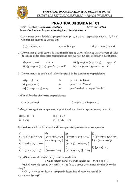 Practica DE Algebra Y Geometria Analitica EEGG 2019 I Algebra Y