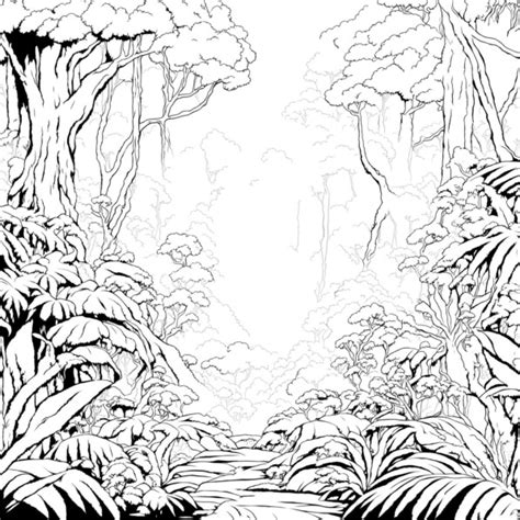 Download Black And White Jungle Scene Drawing Coloring Pages Online Creative Fabrica