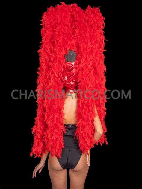 Red Feather Boa Tower Headdress With Silver Crystallized Tiara