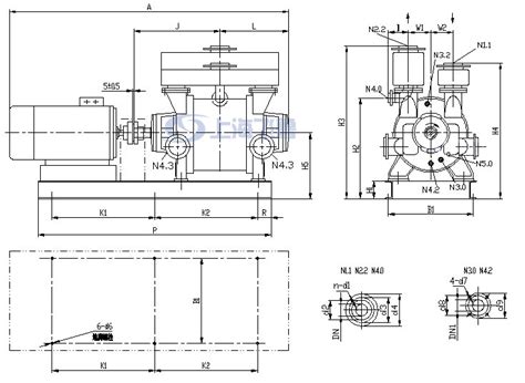2be型水环式真空泵安装尺寸图 上海飞鲁真空泵厂有限公司