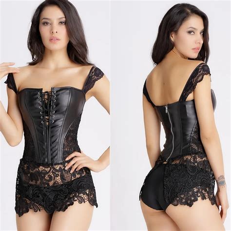 S Xl Plus La Taille Sexy Lingerie Femmes Noir Faux Cuir Et Dentelle