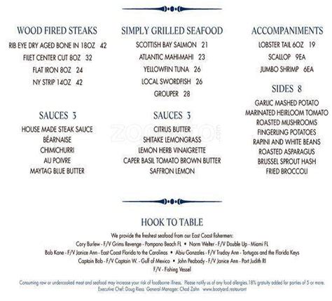 Menu at Boatyard restaurant, Fort Lauderdale, SE 17th St