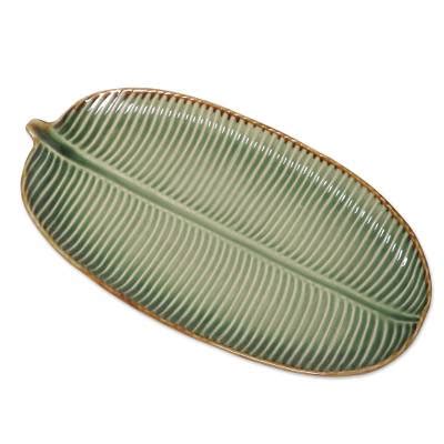 UNICEF Market Handcrafted Ceramic Banana Leaf Platter From Bali