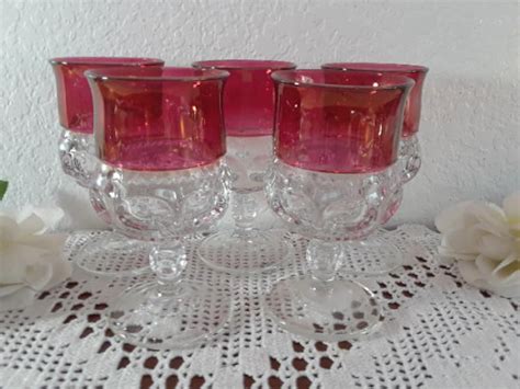 Vintage Ruby Cranberry Red And Clear Wine Water Goblet Glass Etsy