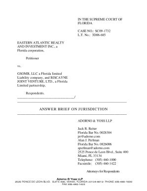 Fillable Online Sc Jurisdictional Answer Brief Florida S