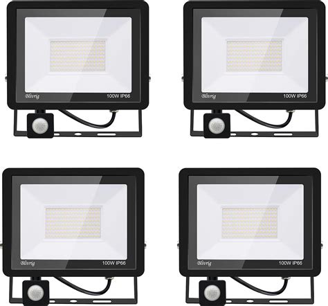 4Pcs 100W Projecteur Led Détecteur De Mouvement 10000Lm Projecteur Led