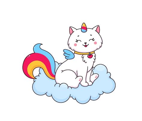 Premium Vector Cartoon Cute Caticorn Character On Fluffy Cloud