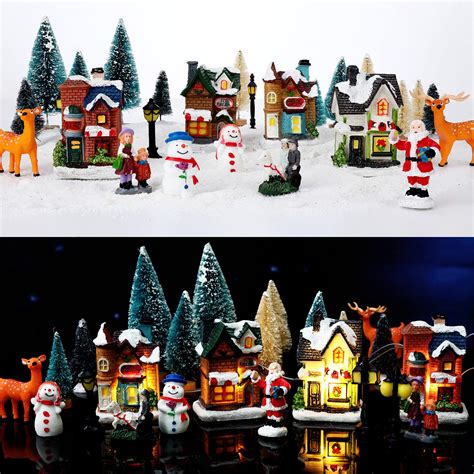 Buy Gerrii Christmas Village Figurines Decoration Set Lighted Led