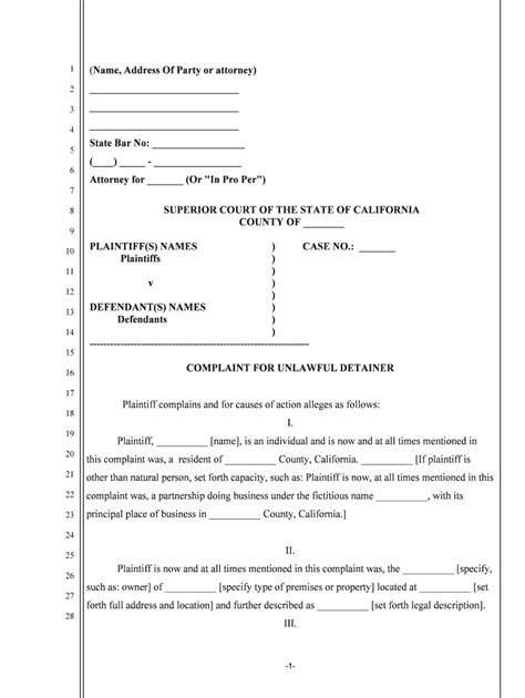 Complaint For Unlawful Detainer Form Fill Out And Sign Printable Pdf