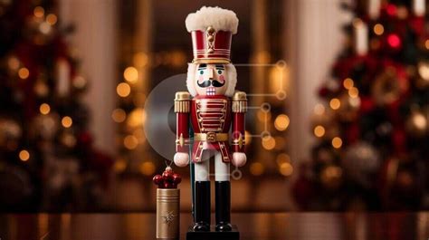 Holiday Nutcracker Figurine With Christmas Trees Stock Photo Creative