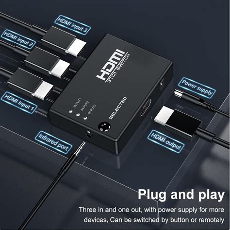 HDMI Switcher, Remote Control Switcher, 3 In 1 Out... – Grandado