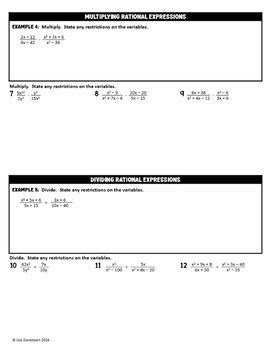 Simplify Multiply And Divide Rational Expressions Algebra Binder Notes