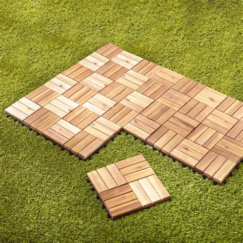 The Interlocking Acacia Deck Tiles Hammacher Schlemmer