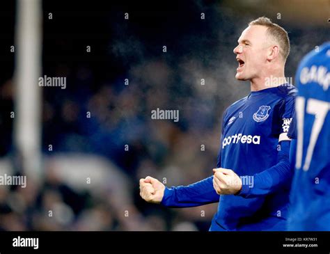 Evertons Wayne Rooney Celebrates Scoring His Sides Third Goal Of The