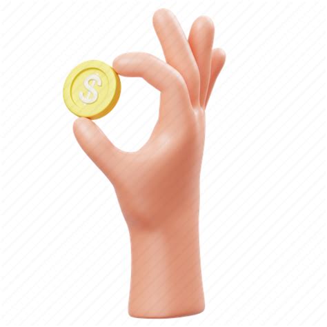 Holding Coin Hand Money Payment Gesture Currency 3d Illustration