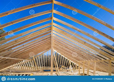 In Progress Construction of a Timber Truss Framed Building with Rafters ...