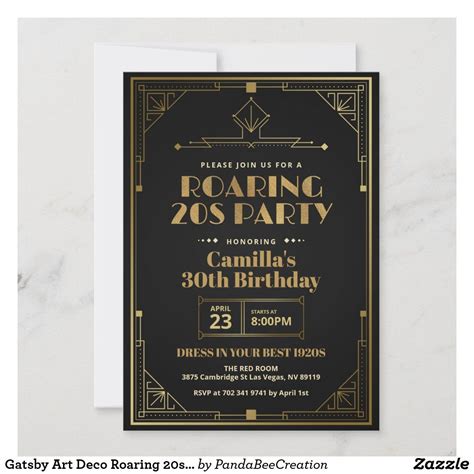 Gatsby Art Deco Roaring 20s Invitation Roaring 20s Party 1920s Party