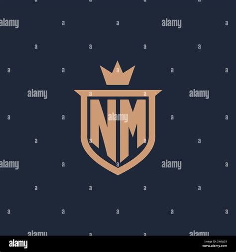 Nm Monogram Initial Logo With Shield And Crown Style Design Ideas Stock