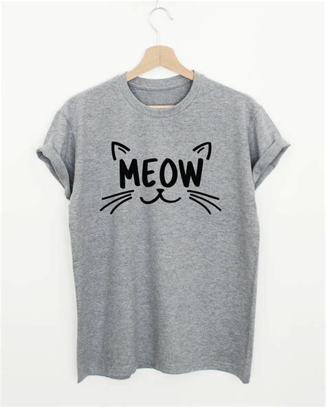 Meow T Shirt Cute Cat Shirt Unisex Womens Graphic Tee Etsy