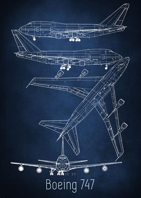 Boeing 747 Blueprint Art Aerospace Design Blueprints Blueprint Art