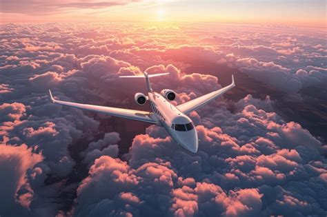 Premium Photo Private Jet Flying Through The Clouds At Sunset