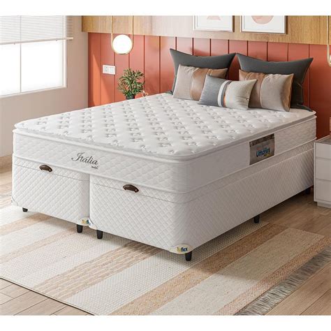 Cama Box Bau Queen Suede Bipartido Colchao Molas Ensacadas Airtech