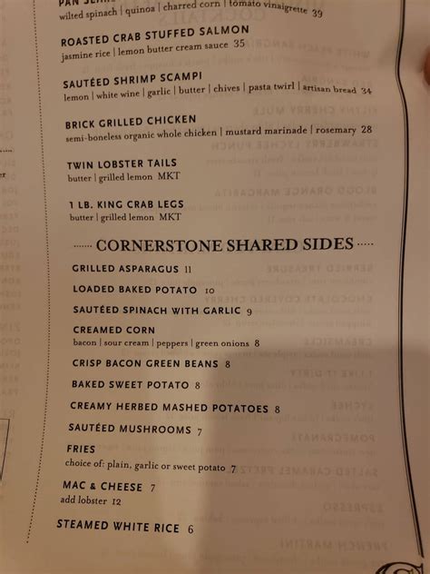 Menu at Cornerstone Classic American Steakhouse, Las Vegas