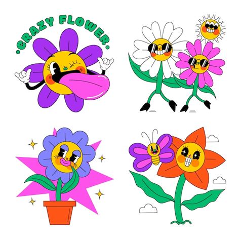 Premium Vector Acid Flowers Stickers Collection