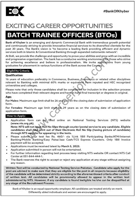 BOK Bank Of Khyber Batch Trainee Officers BTOs 2023