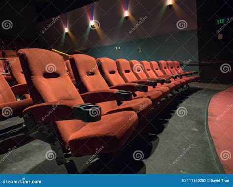 Old School Movie Theater Orange Seats Front Row Stock Photo - Image of ...