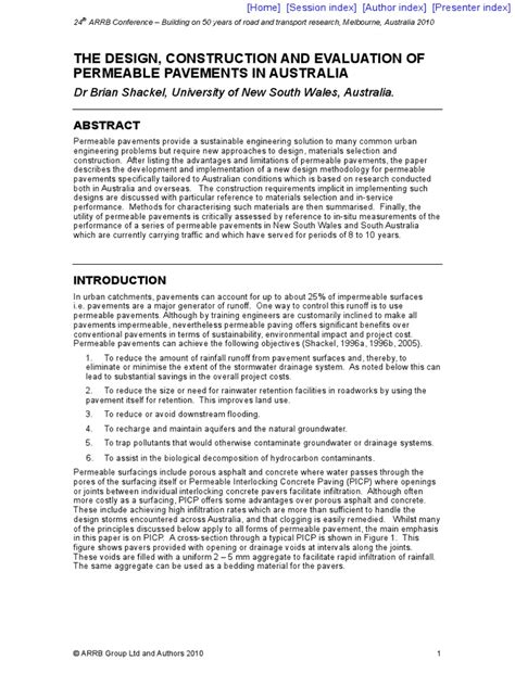 Tp13 The Design Construction And Evaluation Of Permeable Pavements In Australia Pdf Surface