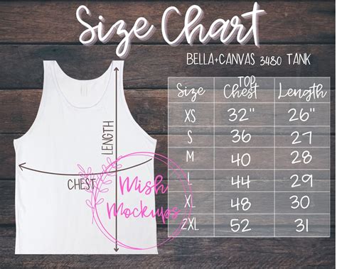 Bella Canvas 3480 Size Chart Mockup Size Chart For Tank Top Etsy