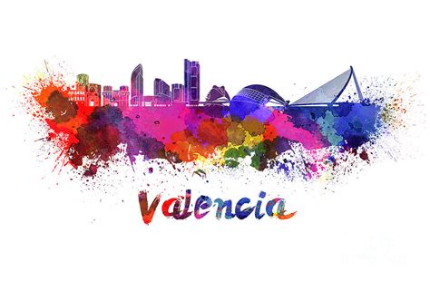 Valencia Skyline In Watercolor Painting By Pablo Romero