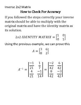 2x2 Matrix Inverse Worksheet Two Digit Negative Numbers | TPT