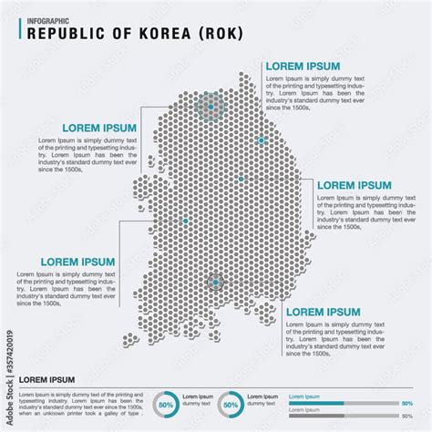 South Korea Country Map Infographics Vector With Pointer Marks And