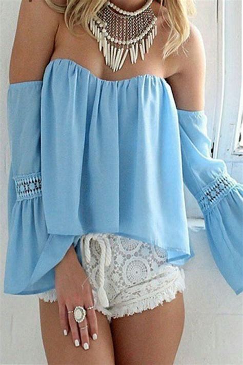 Solid Color Off The Shoulder Cropped Blouse Hippie Style Ethno Style