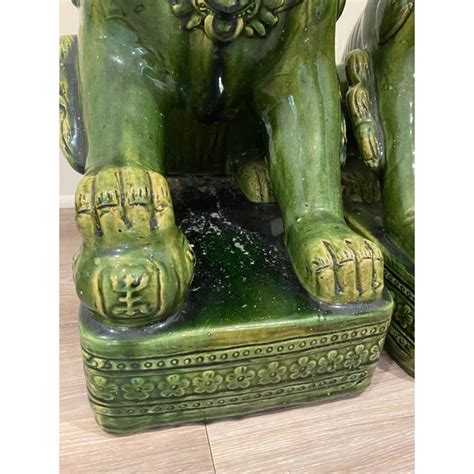 Green Foo Dog Statues | Chairish