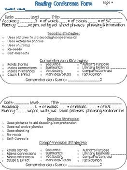 Reader S Workshop Conference Form By Cap S Corner Tpt