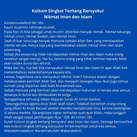 Contoh Kultum Singkat Tentang Bersyukur Atas Nikmat Allah Swt