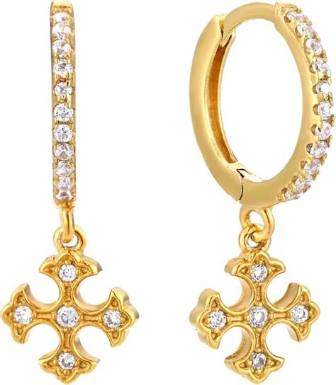 Seol Gold Ct Gold Vermeil Tiny Cross Cz Charm Hoop Earrings Shopstyle