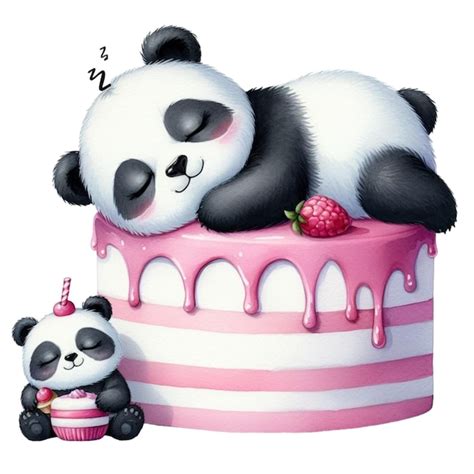 Premium Vector Panda Sleeping On Cake Clipart Watercolor