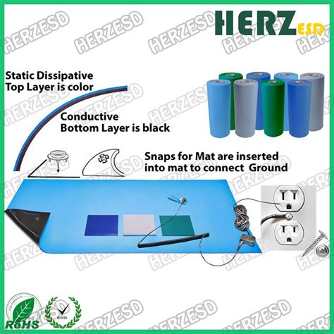 Double Layer Esd Rubber Mat Anti Static Table Mat Green Gray Blue