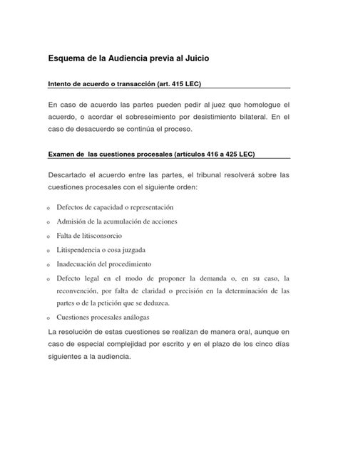 Esquema De La Audiencia Previa Al Juiciodocx Evidencia Ley